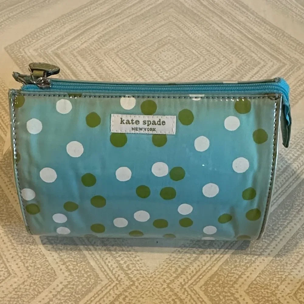 Kate Spade Blue and Green Polka Dot & Brown Striped Cosmetic Bags Set of Two